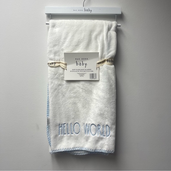 Rae Dunn Hello World Blue Font Soft Plush Baby Blanket 30”x40” - Picture 2 of 5
